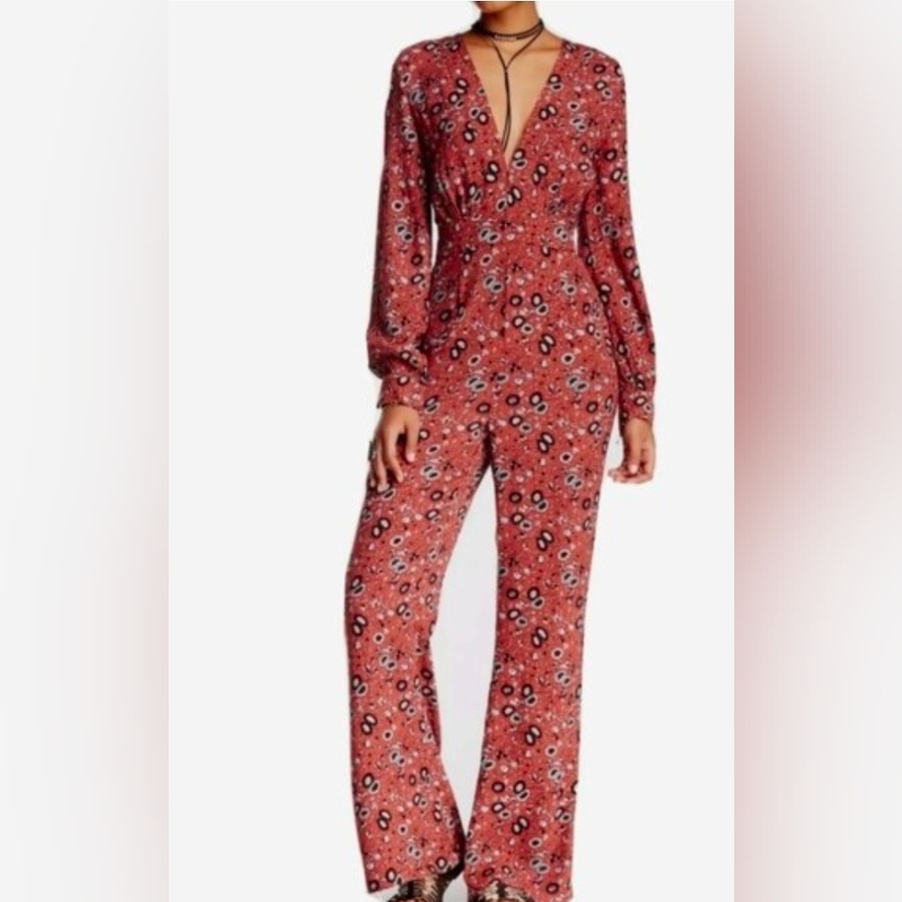 Free People Floral Long Sleeve Jumpsuit XS